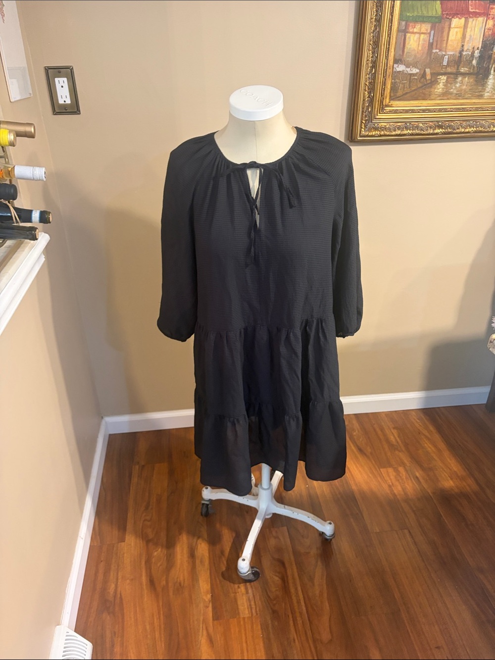 Banana Republic Black Tie-Neck Textured dress